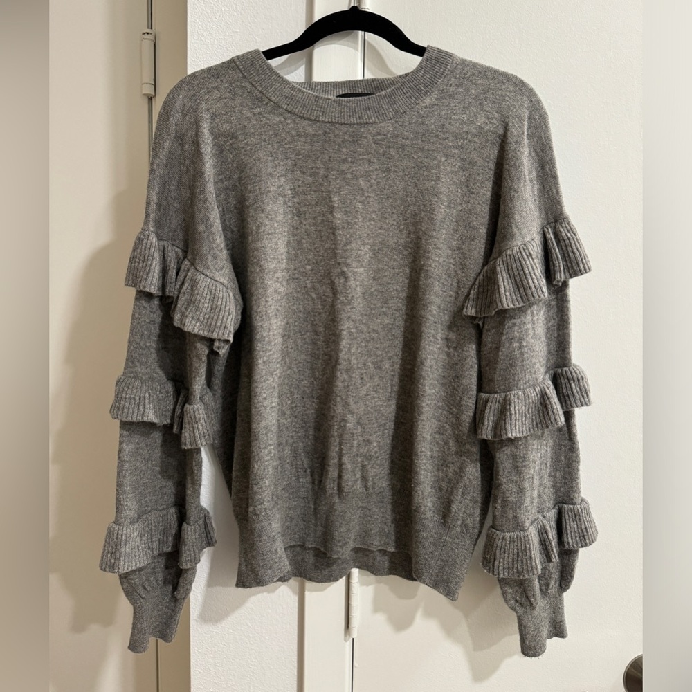 J.Crew Wool Blend Ruffle Sweater Grey Size Medium